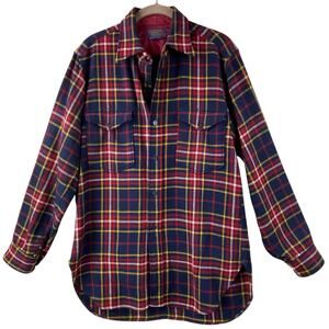 Vintage Pendleton 100% Wool Shirt Size L Plaid Button Front FLAW